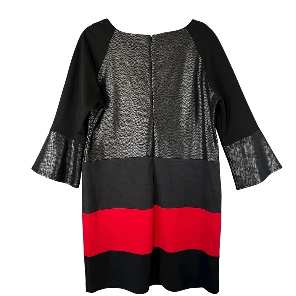 ICE Bell Sleeve Color Block Dress Faux Snakeskin Black Red Size 14